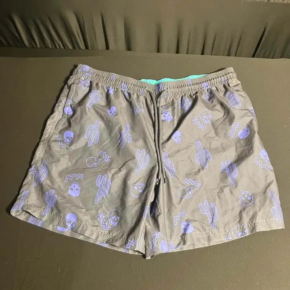 No Boundaries Men's Cactus and Skull Print Swim Trunks XL